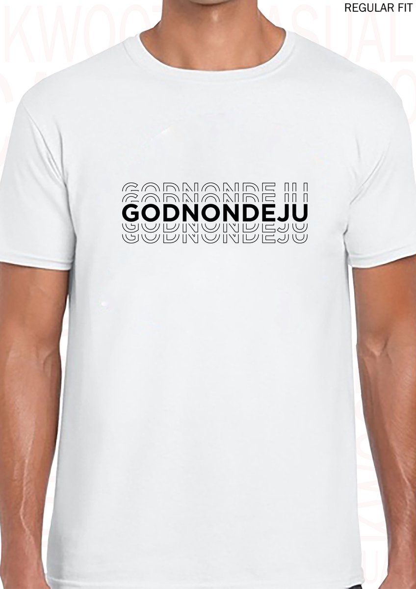 GODNONDEJU herenshirt - Wit - Maat 3XL - Korte mouwen - Ronde hals - Regular Fit - Grappige teksten - Leuke shirtjes - Humor - Original Kwoots - Cadeau - Vlaanderen - In godsnaam