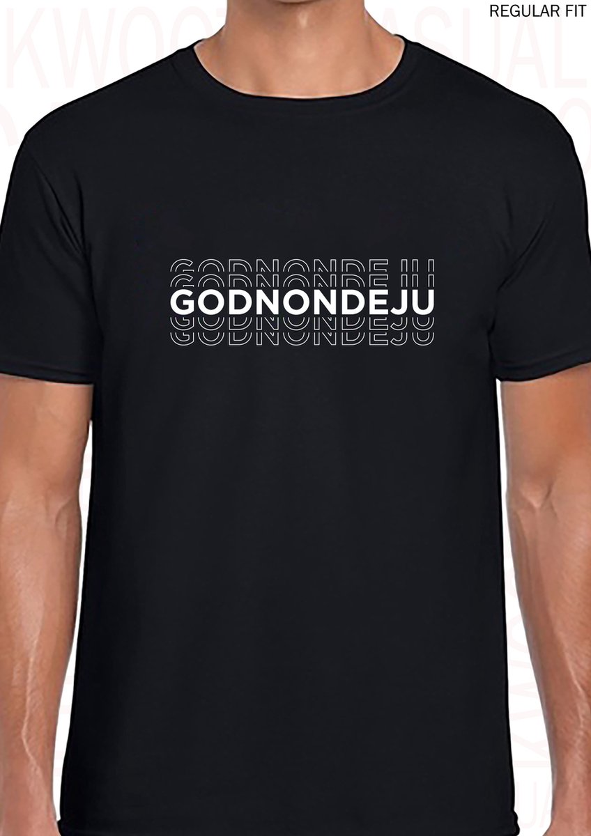 GODNONDEJU herenshirt - Zwart - Maat 3XL - Korte mouwen - Ronde hals - Regular Fit - Grappige teksten - Leuke shirtjes - Humor - Original Kwoots - Cadeau - Vlaanderen - In godsnaam