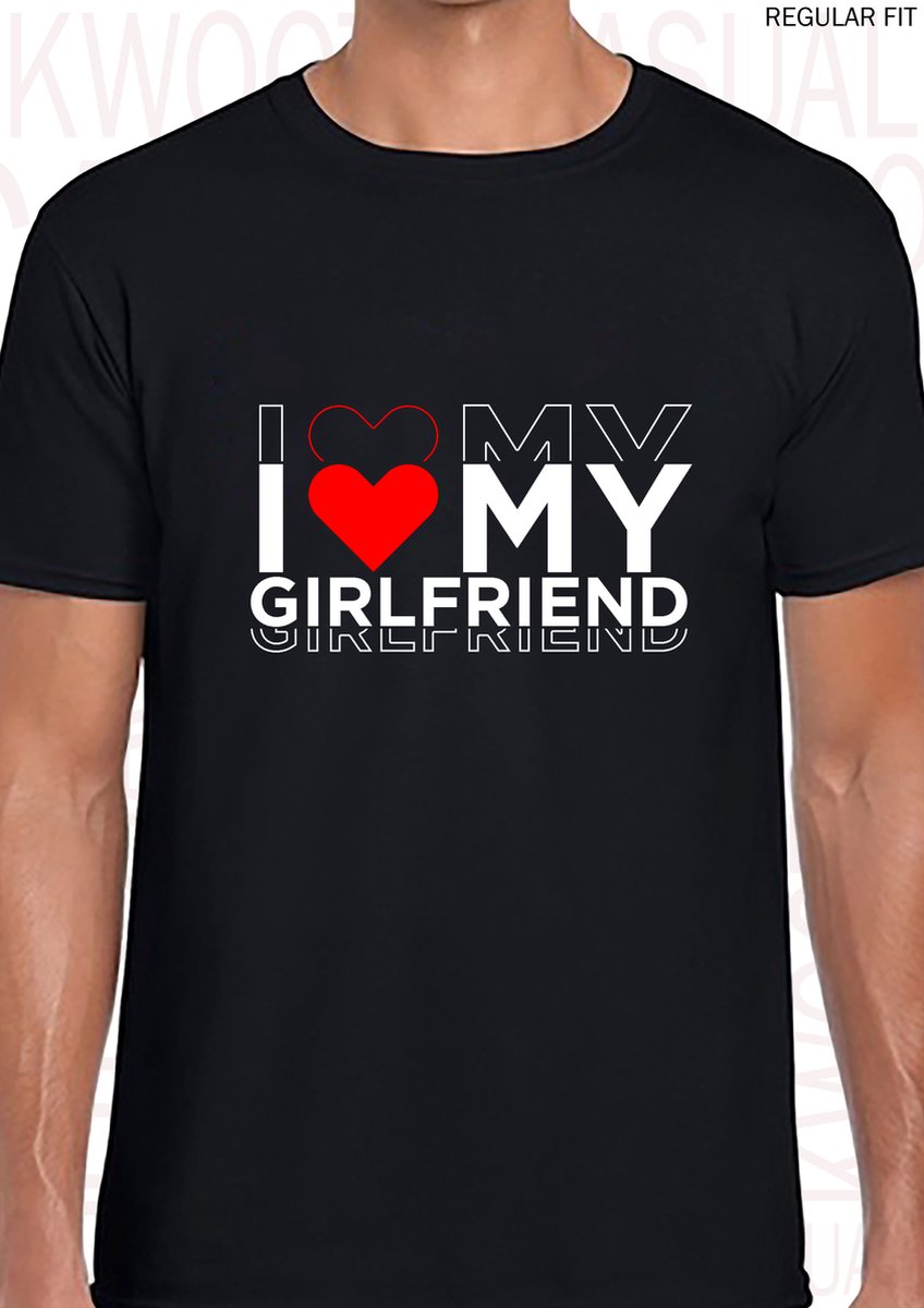 I LOVE MY GIRLFRIEND heren t-shirt - Zwart - Maat 3XL - Korte mouwen - Ronde hals - Regular Fit - Leuke shirtjes - Quotes - Kwoots - Valentine - Valentijnsdag - Liefdesverklaring