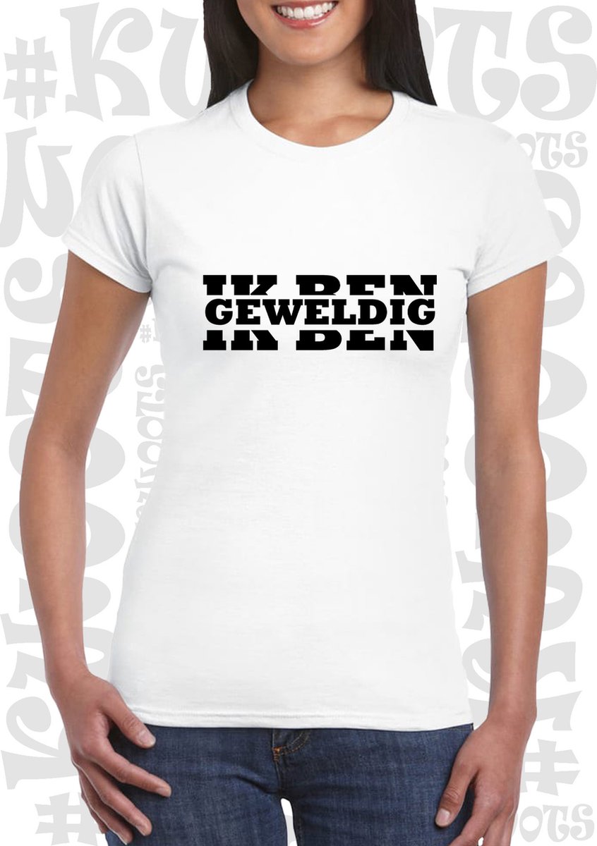 IK BEN GEWELDIG dames shirt - Wit - Maat L - korte mouwen - grappige teksten - leuke shirtjes - humor - quotes - kwoots - kado - cadeau - Arrogant