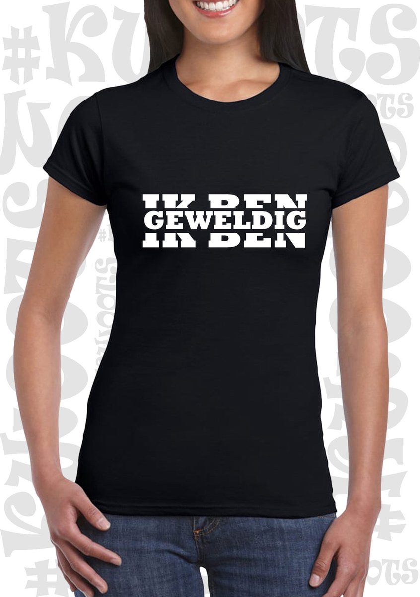 IK BEN GEWELDIG dames shirt - Zwart - Maat XS - korte mouwen - grappige teksten - leuke shirtjes - humor - quotes - kwoots - kado - cadeau - Arrogant