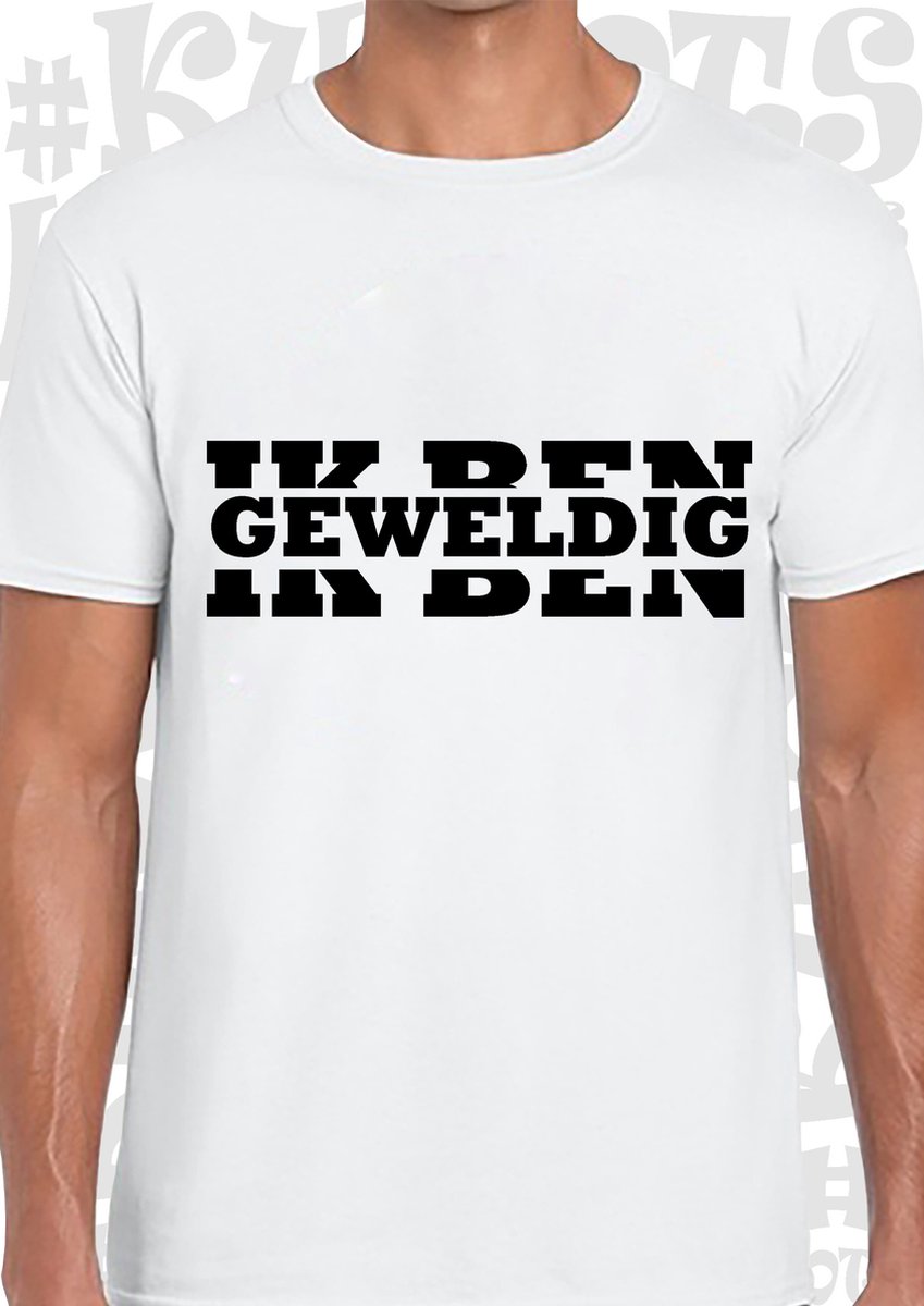 IK BEN GEWELDIG heren t-shirt - Wit - Maat 3XL - korte mouwen - grappige teksten - leuke shirtjes - humor - quotes - kwoots - kado - cadeau - Arrogant