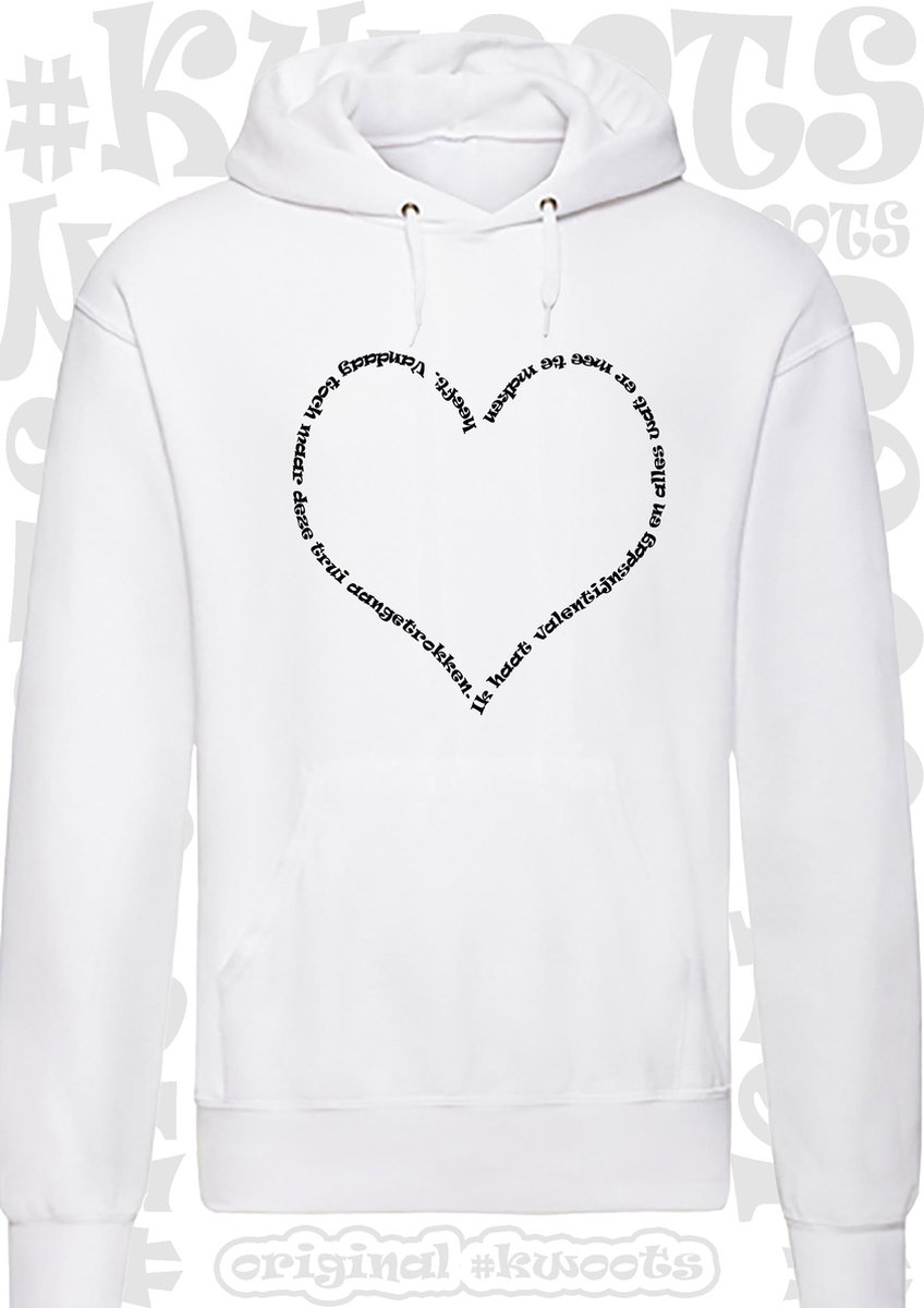 IK HAAT VALENTIJNSDAG heren hoodie - Wit - Maat L - lange mouwen - Met capuchon en steekzakken - leuke hoodies - Trui - Sweater - Grappige teksten - quotes - kwoots - Valentine - Valentijnsdag