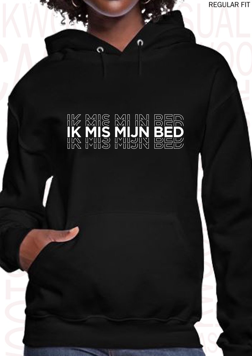 IK MIS MIJN BED dames hoodie - Zwart - Maat L - Lange mouwen - Met capuchon & steekzakken - Regular Fit - Grappige teksten - Leuke hoodies - Humor - Quotes - Kwoots - Cadeau - Slapen is mijn hobby