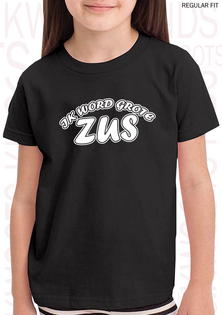 IK WORD GROTE ZUS kids t-shirt - Zwart - Maat 116 - Korte mouwen - Ronde hals - Regular Fit - Big sister - Bekendmaking baby - Aankondiging zwangerschap