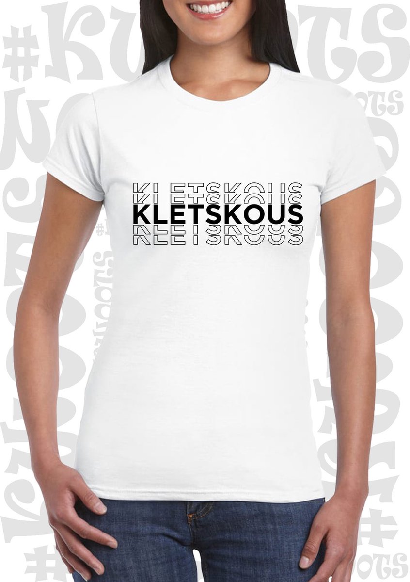 KLETSKOUS dames shirt – Wit - korte mouw - Maat S - grappige teksten - quotes - kwoots - humor - Tekst shirt - Getailleerd