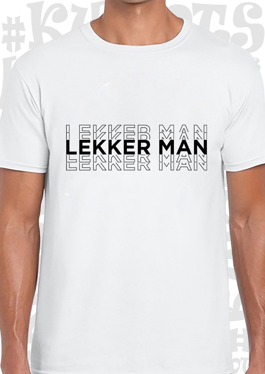 LEKKER MAN heren t-shirt - Wit - Maat S - Korte mouwen - Ronde hals - grappige teksten - leuke shirtjes - humor - grappig - quotes - kwoots - Rene van der Gijp - VI Vandaag