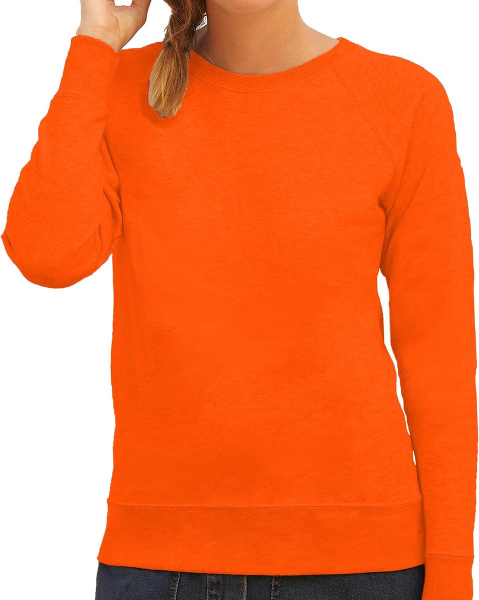 Oranje sweater / sweatshirt trui met raglan mouwen en ronde hals voor dames - basic sweaters - Koningsdag / oranje supporter L (40)