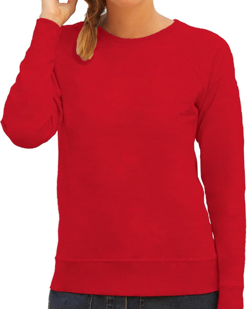 Rode sweater / sweatshirt trui met raglan mouwen en ronde hals voor dames - rood - basic sweaters 2XL (44)