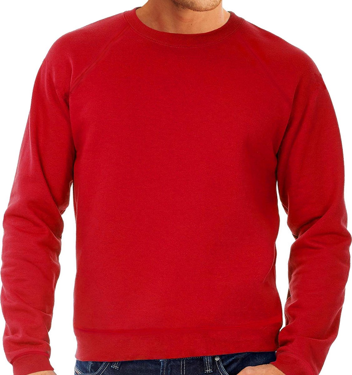 Rode sweater / sweatshirt trui met raglan mouwen en ronde hals voor heren - rood - basic sweaters S (EU 48)