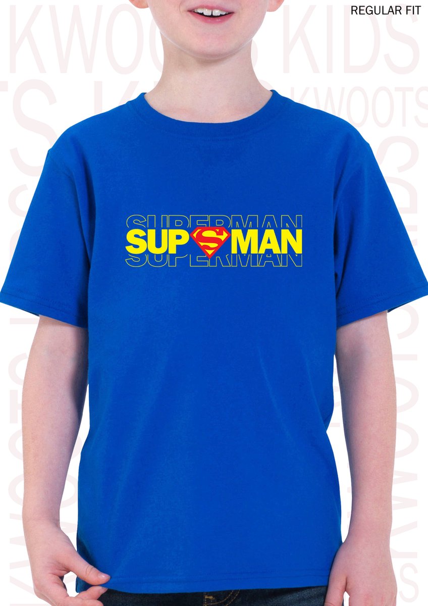 SUPERMAN kids t-shirt - Blauw - Maat 104 - Korte mouwen - Ronde hals - Regular Fit - Grappige designs - Leuke shirtjes - Humor - Quotes - Kwoots - Cadeau - Super hero