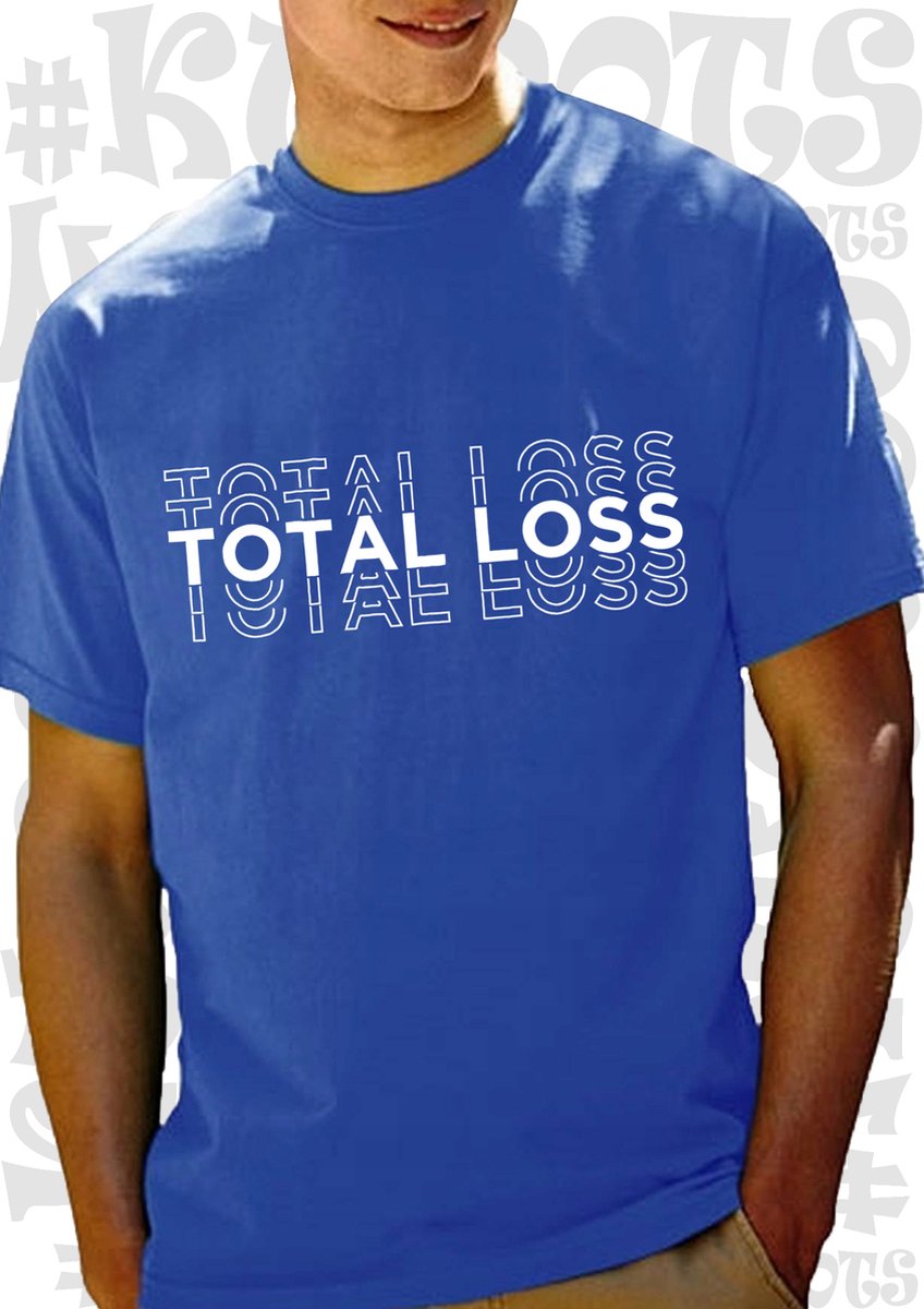 TOTAL LOSS herenshirt - Blauw met witte design - Maat L - Korte mouwen - Ronde hals - leuke shirtjes - grappig - humor - kwoots - Helemaal los gaan