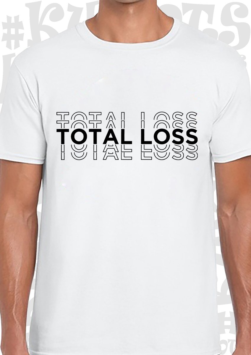 TOTAL LOSS herenshirt - Wit met zwarte design - Maat M - Korte mouwen - Ronde hals - leuke shirtjes - grappig - humor - kwoots - Helemaal los gaan