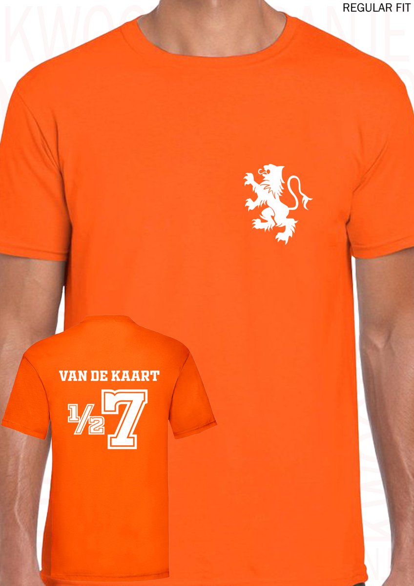 VAN DE KAART (Half zeven) heren t-shirt - Oranje met wit - Maat 3XL - Regular Fit - Korte mouwen - Ronde hals - Oranje evenementen - EK WK voetbal - Nederlands Elftal - Koningsdag - Naar de kloten