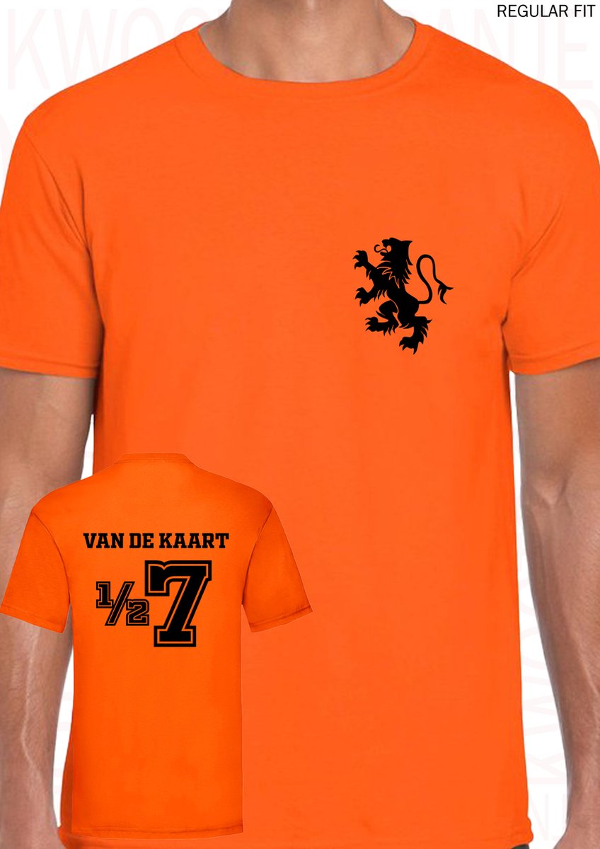 VAN DE KAART (Half zeven) heren t-shirt - Oranje met zwart - Maat 3XL - Regular Fit - Korte mouwen - Ronde hals - Oranje evenementen - EK WK voetbal - Nederlands Elftal - Koningsdag - Naar de kloten