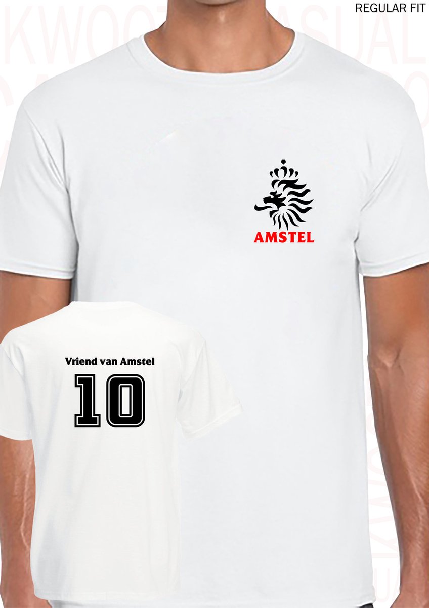 VRIEND VAN AMSTEL herenshirt – Maat L - Wit - Korte mouwen - Ronde hals - Regular Fit - Grappige teksten - Original Kwoots - Humor - Tekst shirt - De vrienden van Amstel Live - Ahoy Rotterdam