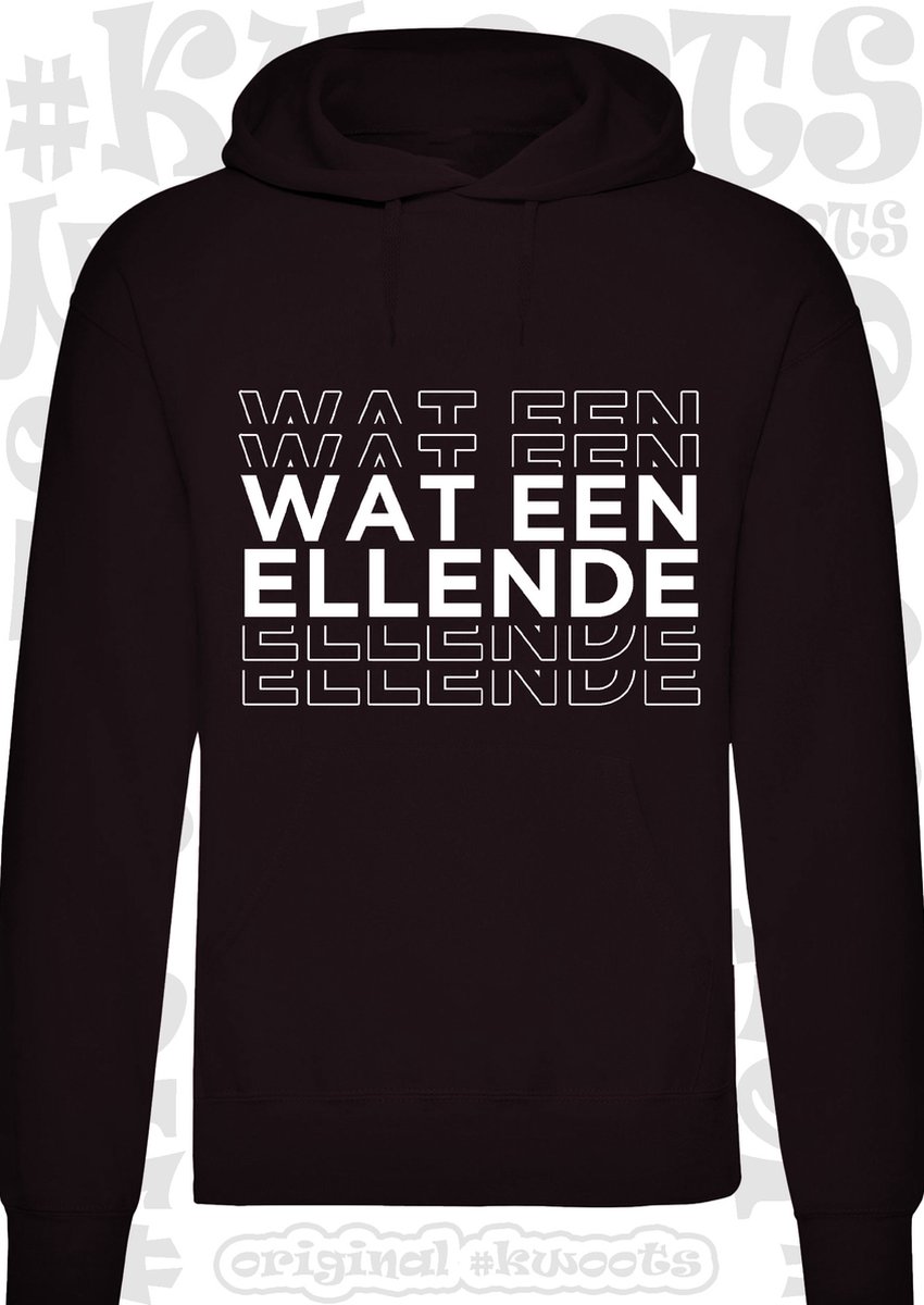 WAT EEN ELLENDE heren hoodie - met capuchon - Zwart - Maat L - lange mouwen - leuke hoodies - grappig - humor - quotes - kwoots - wat een puinhoop