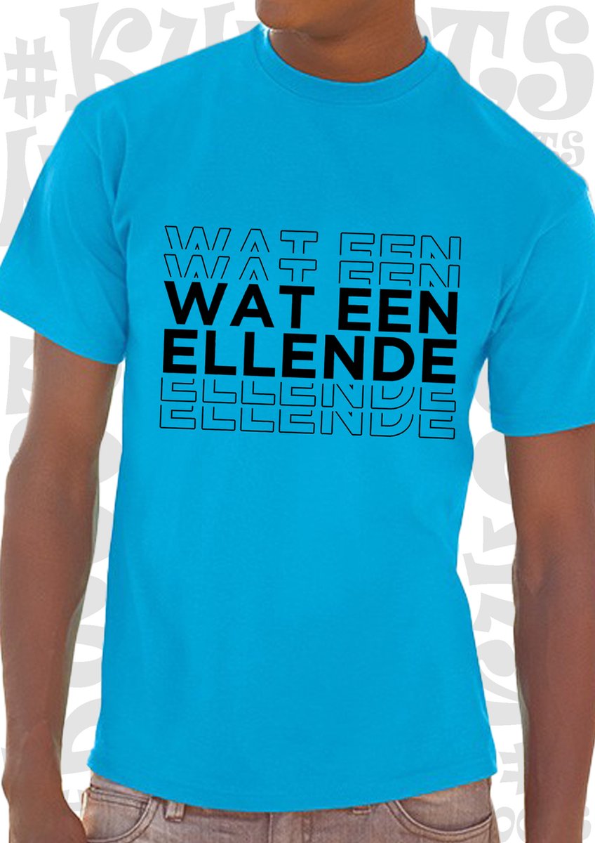 WAT EEN ELLENDE heren t-shirt - Azuur blauw met zwart - Maat 3XL - korte mouwen - leuke shirtjes - grappig - humor - quotes - kwoots - Wat een puinhoop