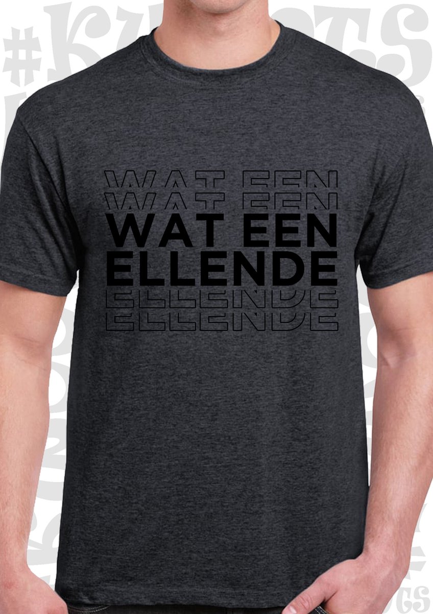 WAT EEN ELLENDE heren t-shirt - Donkergrijs met zwart - Maat 3XL - korte mouwen - leuke shirtjes - grappig - humor - quotes - kwoots - wat een puinhoop