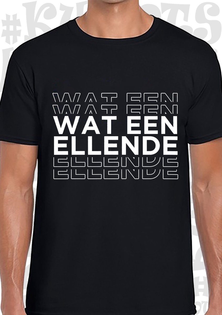 WAT EEN ELLENDE heren t-shirt - Zwart - Maat L - korte mouwen - leuke shirtjes - grappig - humor - quotes - kwoots - wat een puinhoop