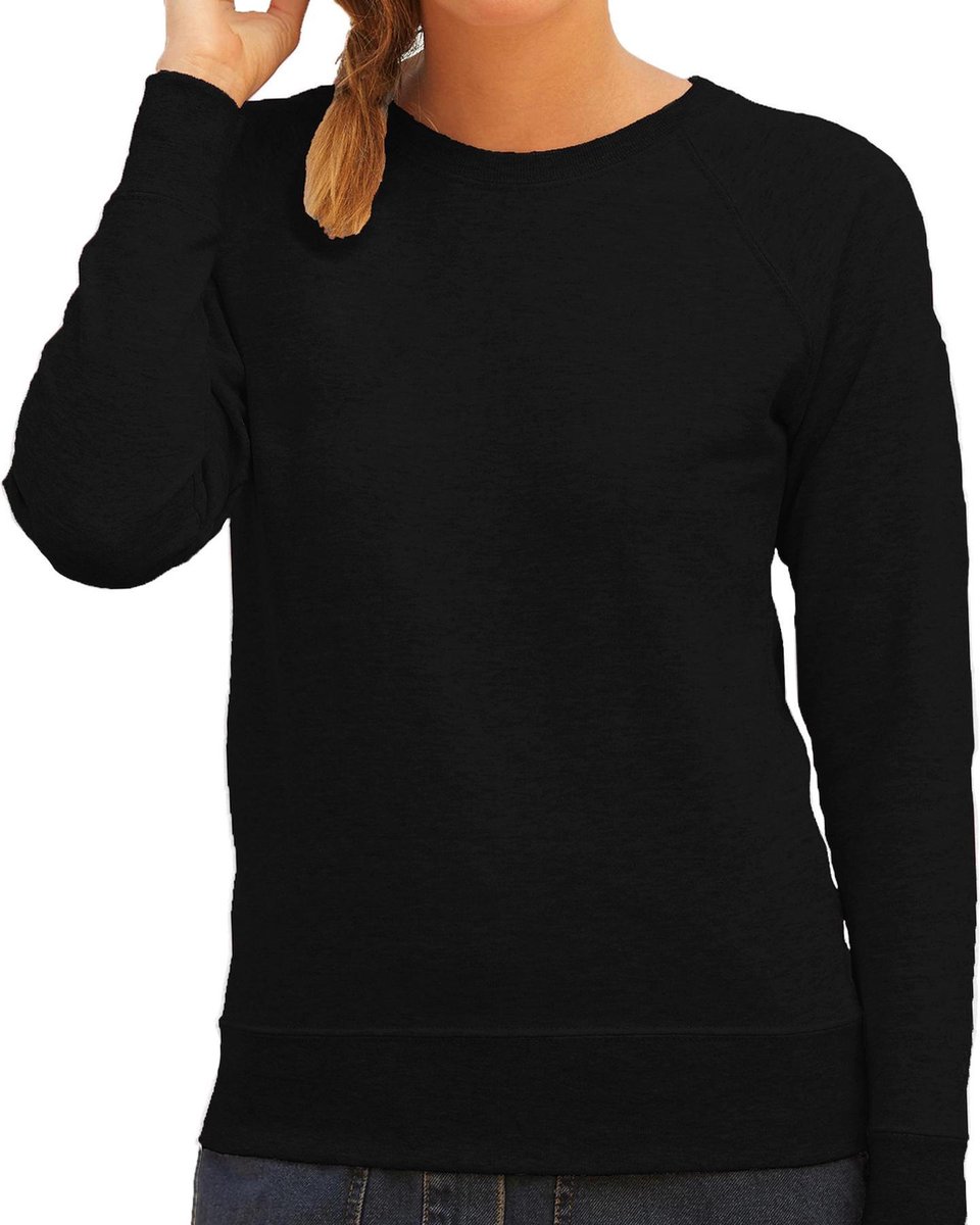 Zwarte sweater / sweatshirt trui met raglan mouwen en ronde hals voor dames - zwart - basic sweaters 2XL (44)