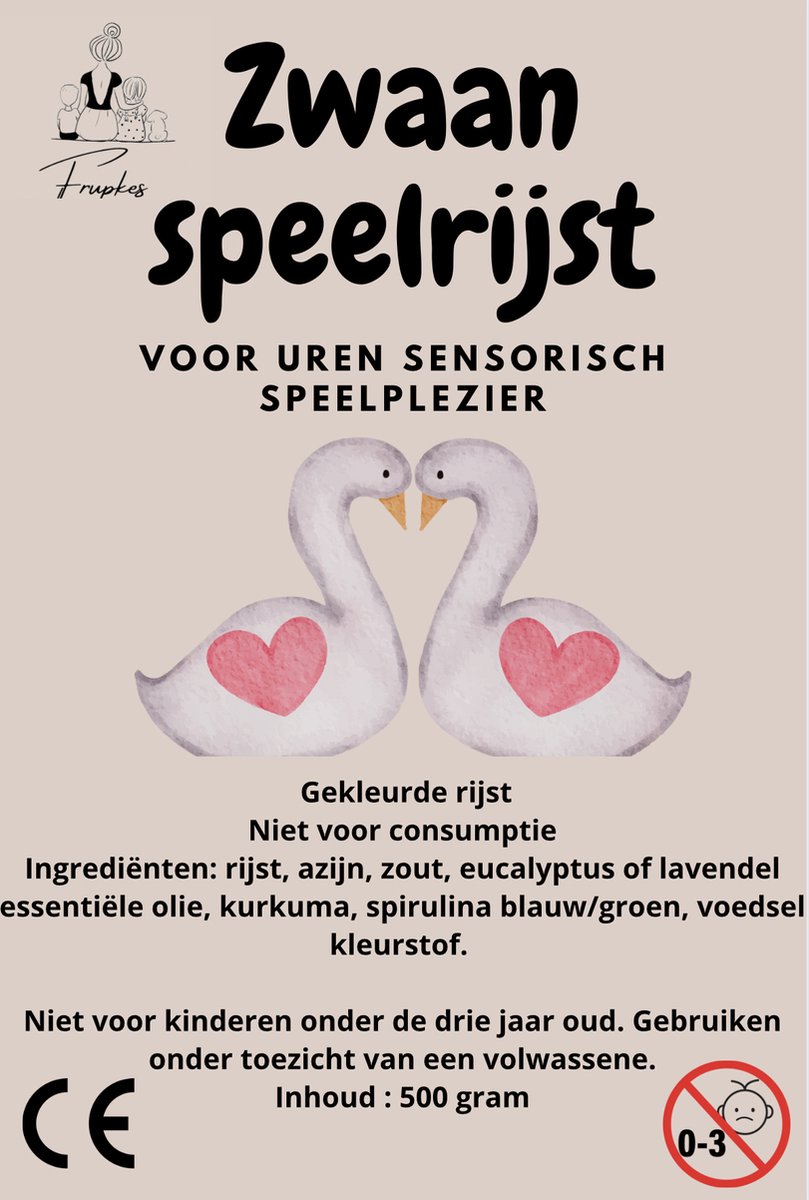 Speelrijst Zwaan - Sensorische rijst - 500 gram -Rood, oranje, Paars, natuurlijk gekleurd