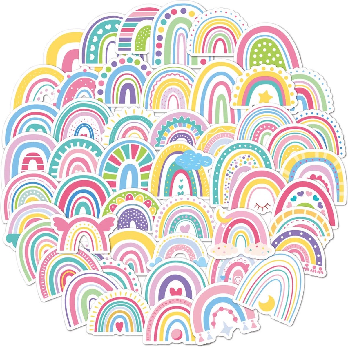 Regenboog Stickers - 50 Stuks - Rainbow - Laptop Stickers - Watervaste Stickers - Kinderspeelgoed - Pastel Kleuren