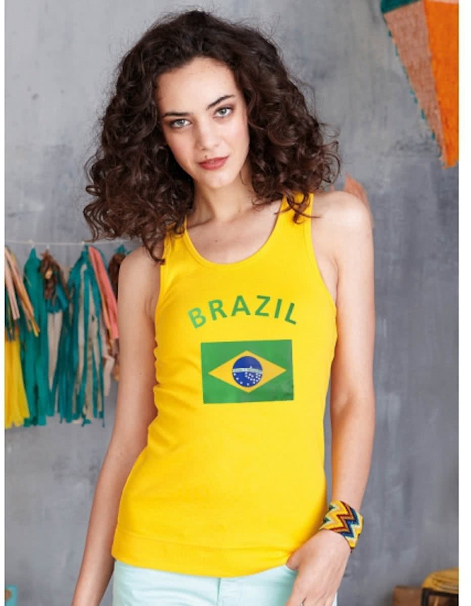 Gele dames tanktop vlag Brazil Xl