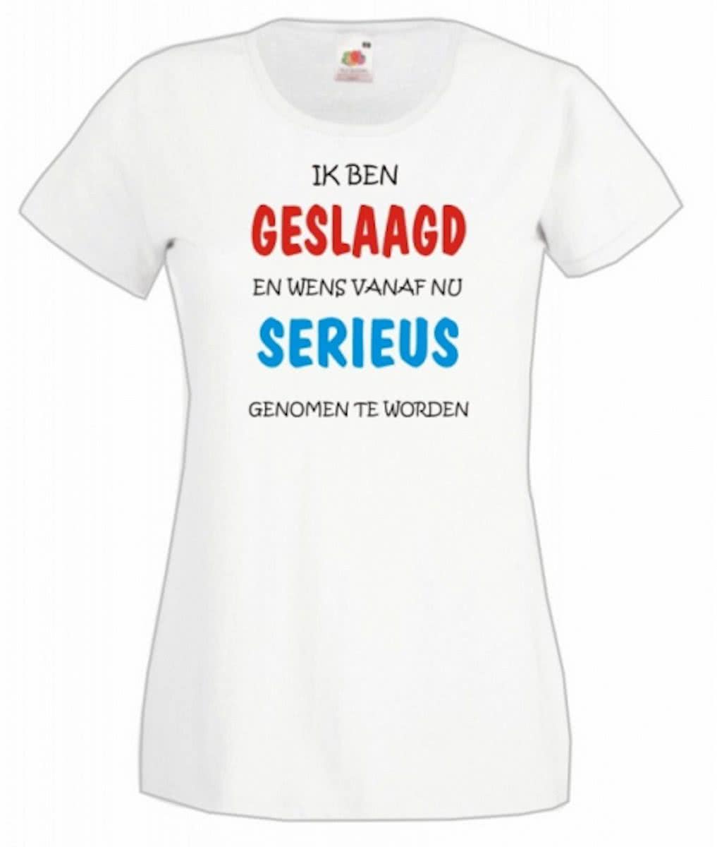 Geslaagd t-shirt wit voor dames L