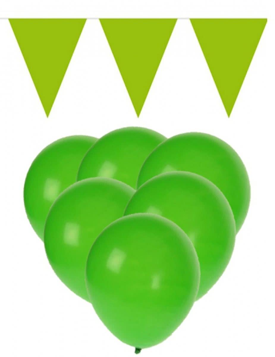 Groene versiering 15 ballonnen met 2 vlaggenlijnen