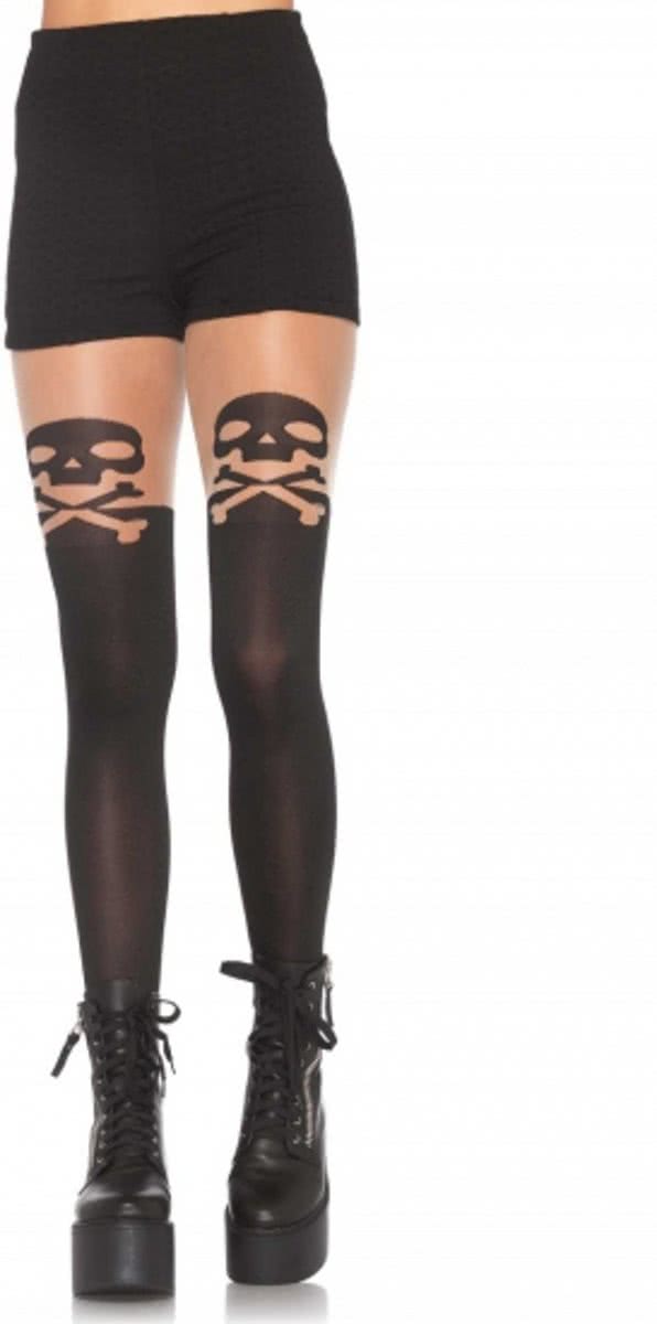 Halloween Zwarte panty met schedel print