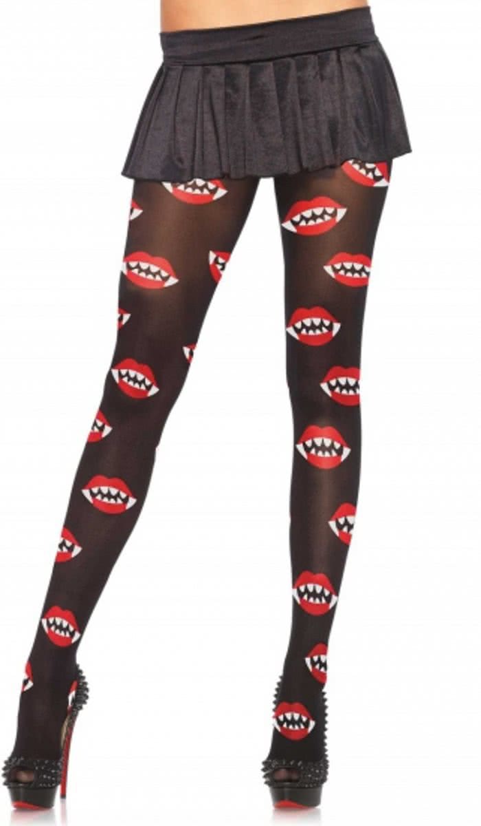 Halloween Zwarte panty met vampier print