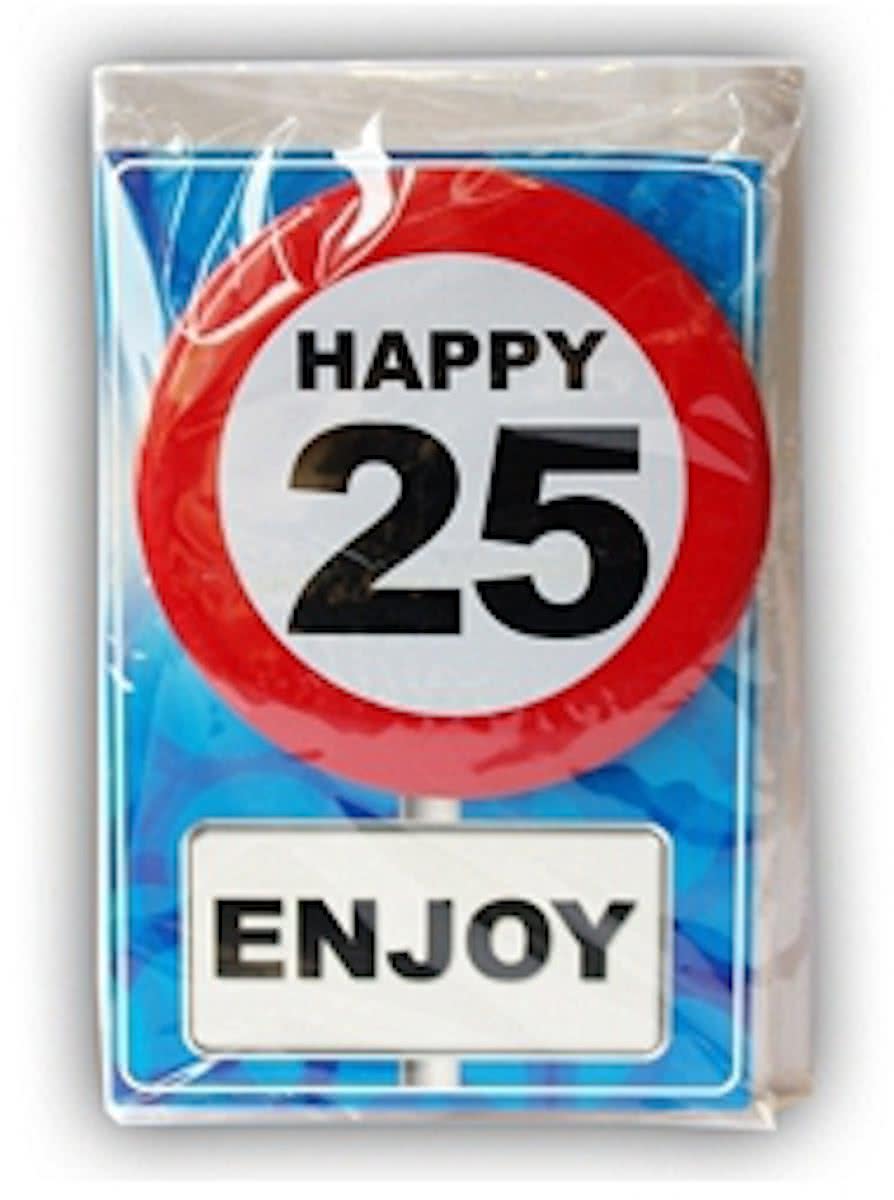 Happy Birthday kaart met button 25 jaar