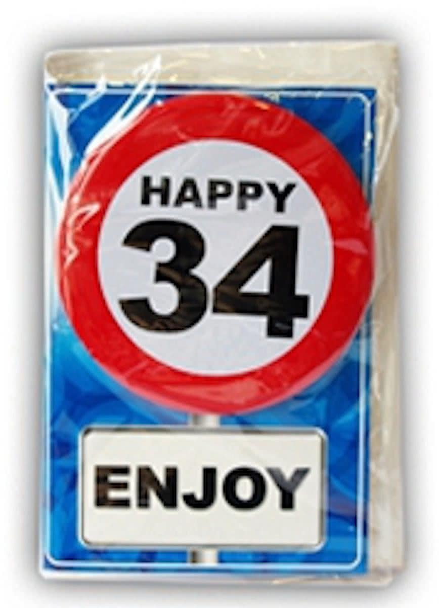 Happy Birthday kaart met button 34 jaar