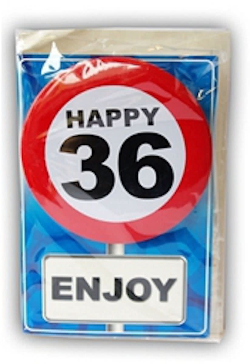 Happy Birthday kaart met button 36 jaar