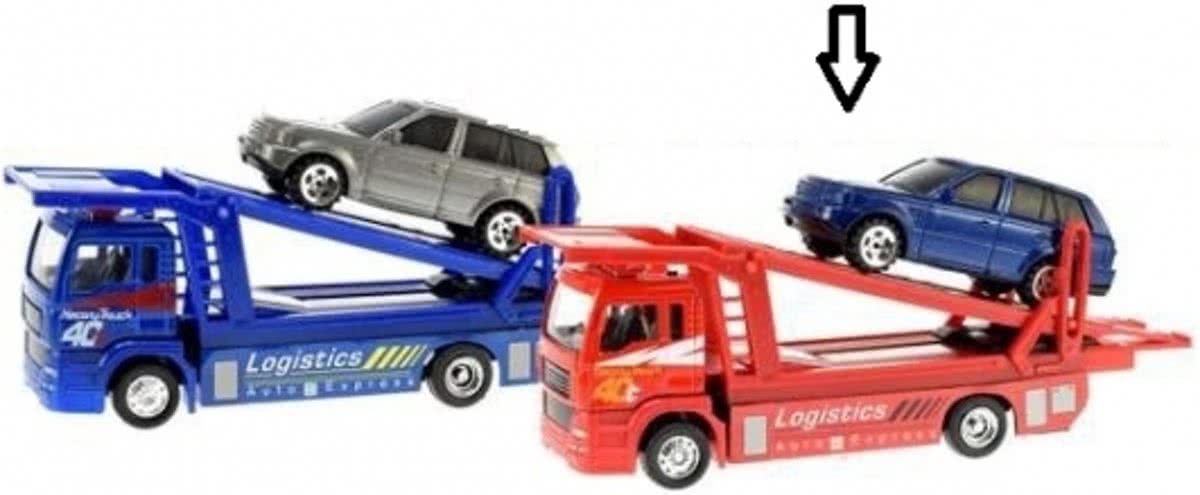 Rode die-cast oplegger met auto