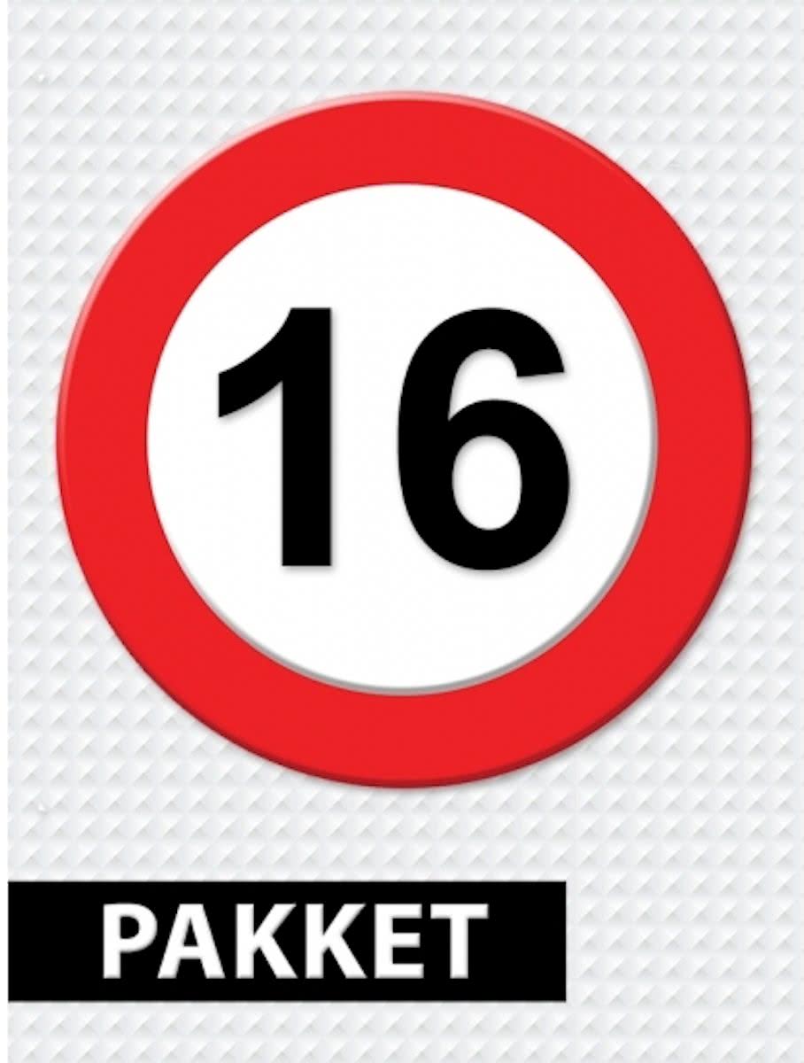 Verkeersbord 16 jaar feestartikelen pakket