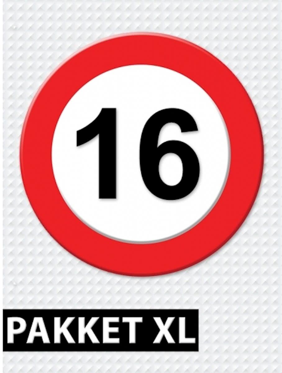 Verkeersbord 16 jaar feestartikelen pakket XL