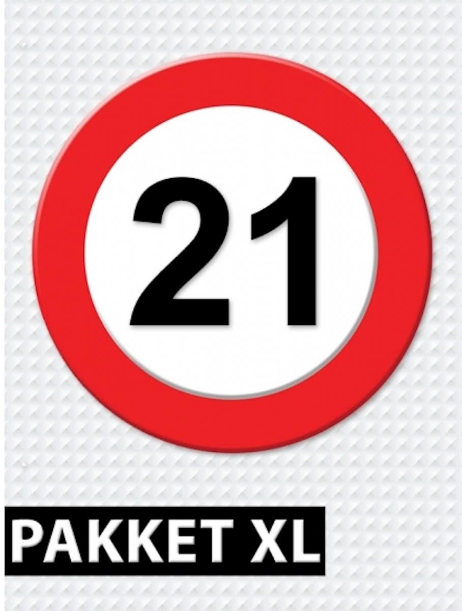 Verkeersbord 21 jaar feestartikelen pakket XL