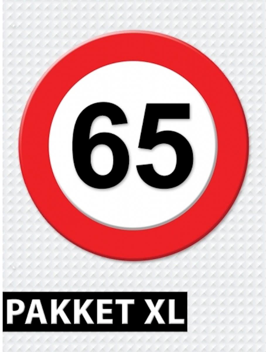 Verkeersbord 65 jaar feestartikelen pakket XL