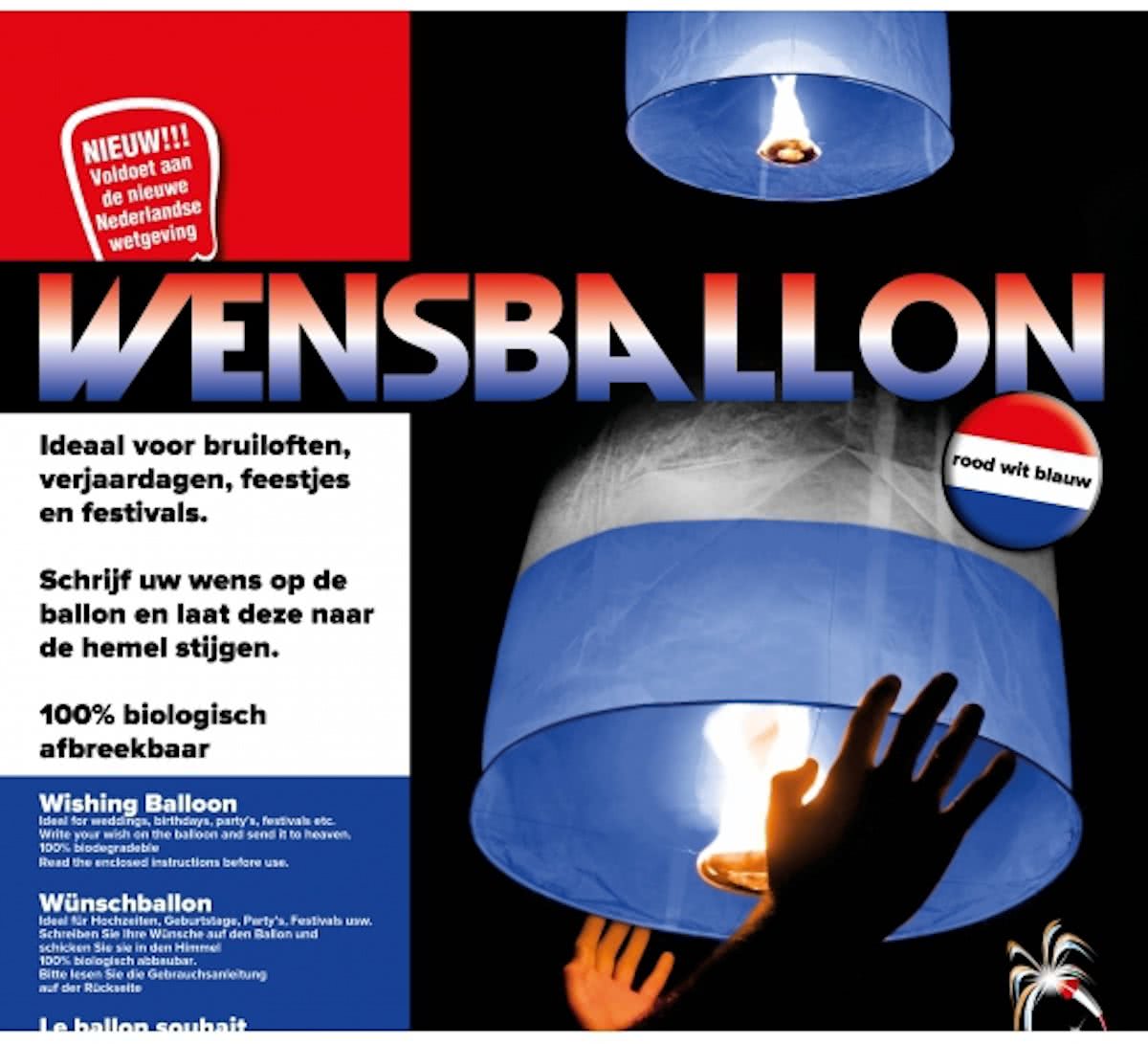 Wensballon rood wit blauw