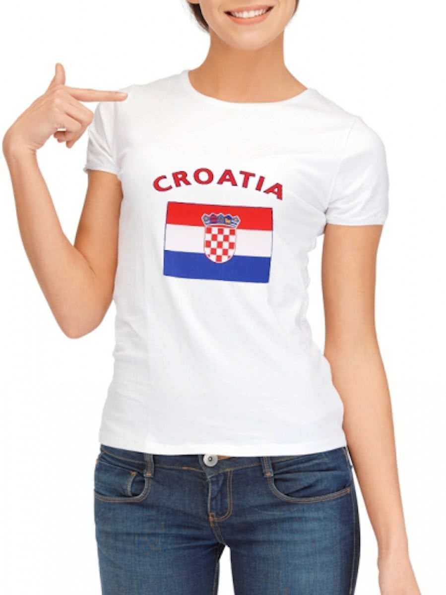 Wit dames t-shirt met vlag van Kroatie L