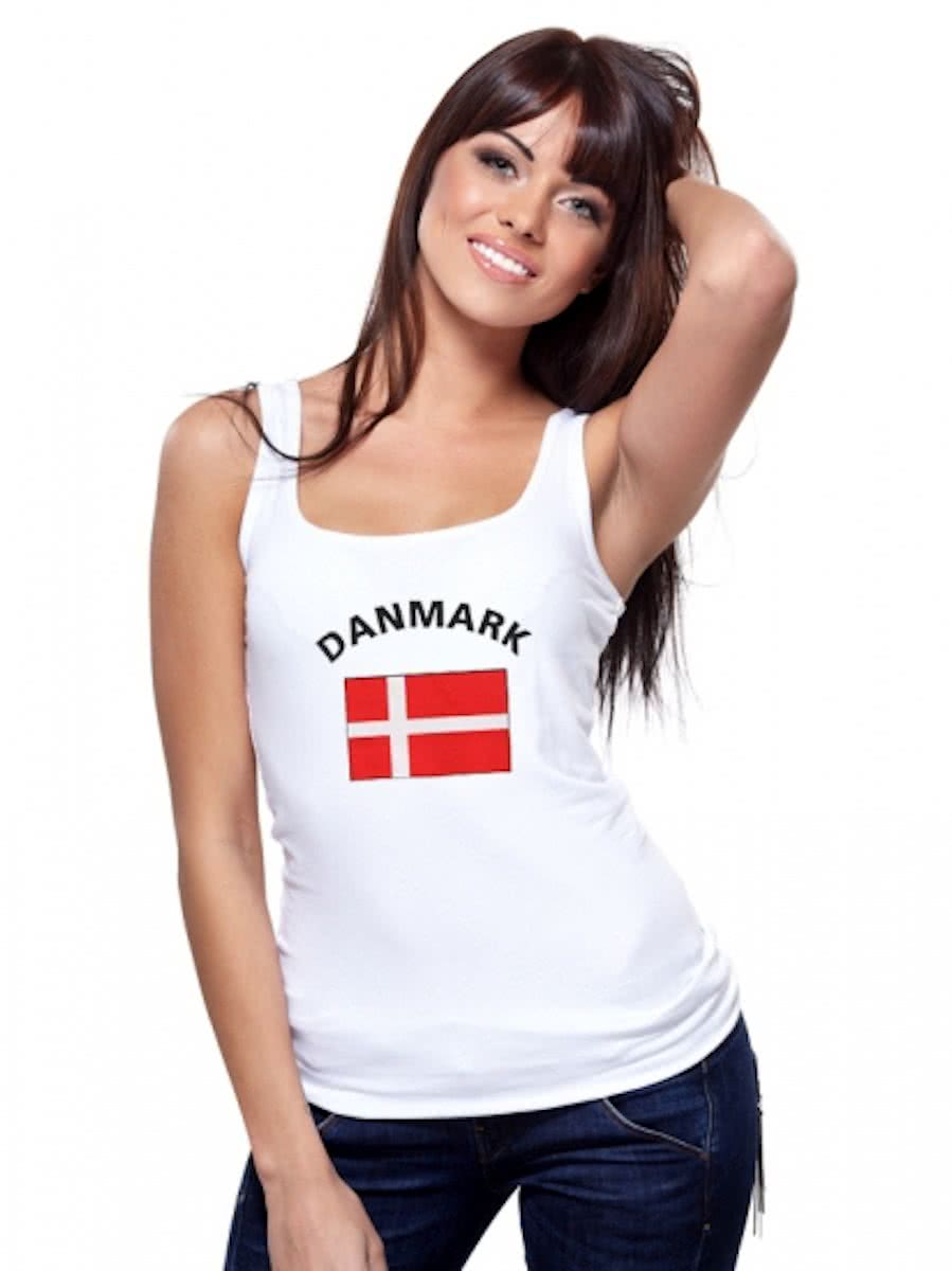 Witte dames tanktop met vlag van Denemarken M