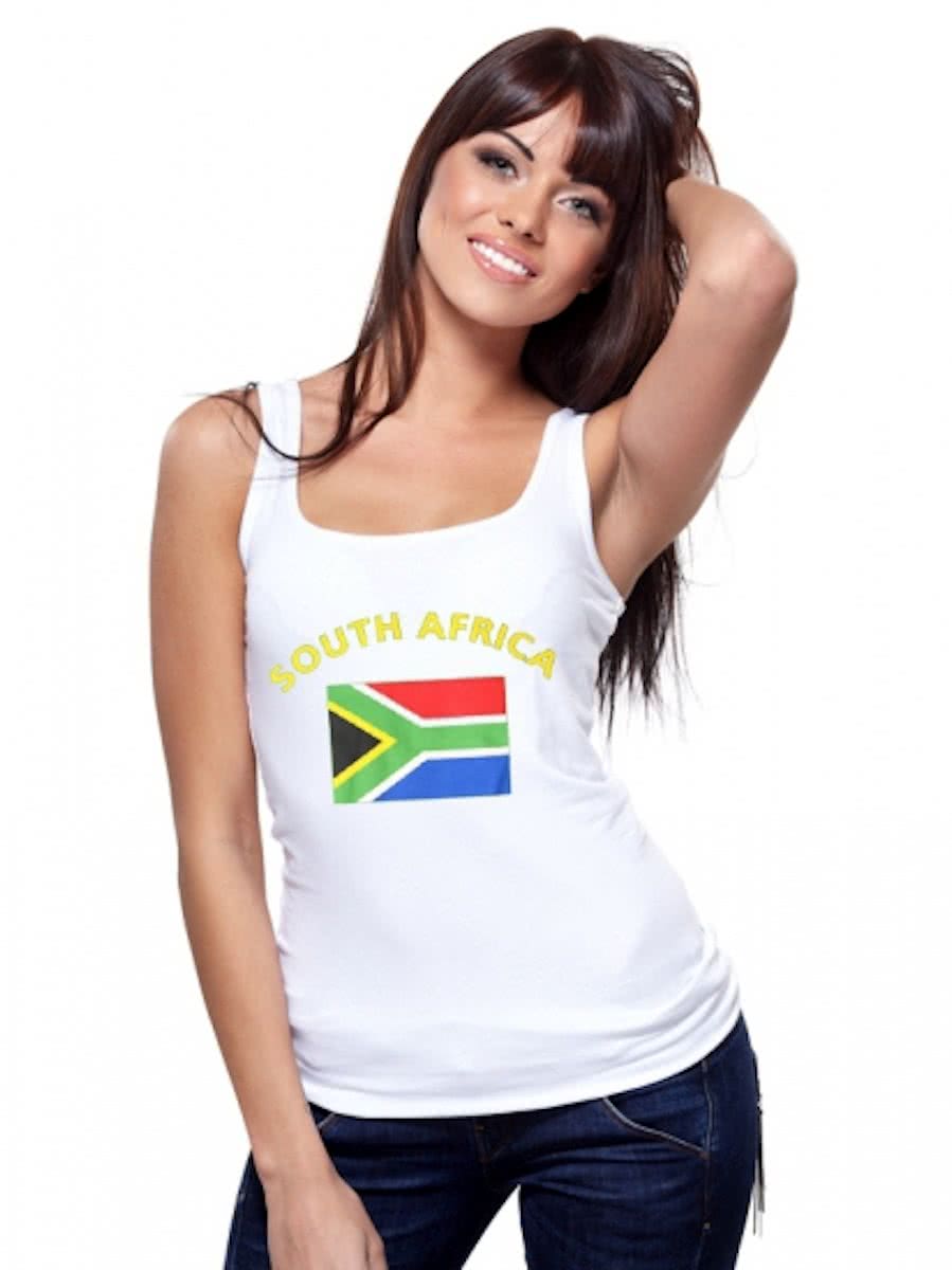 Witte dames tanktop met vlag van Zuid-Afrika L