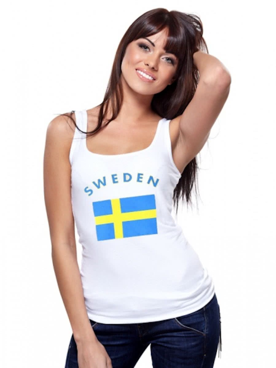 Witte dames tanktop met vlag van Zweden M