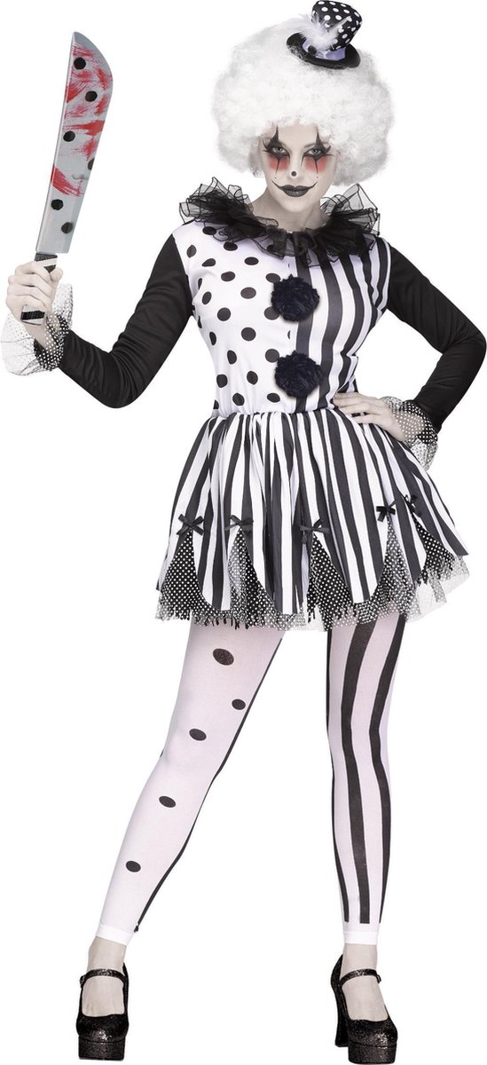 Funworld - Wit en zwart killer clown kostuum voor dames - M / L - Volwassenen kostuums