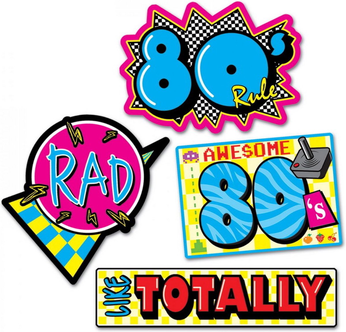 Decoraties Awesome 80s 8 stuks - Jaren 80 decoraties - Eighties versiering - Themafeest decoraties