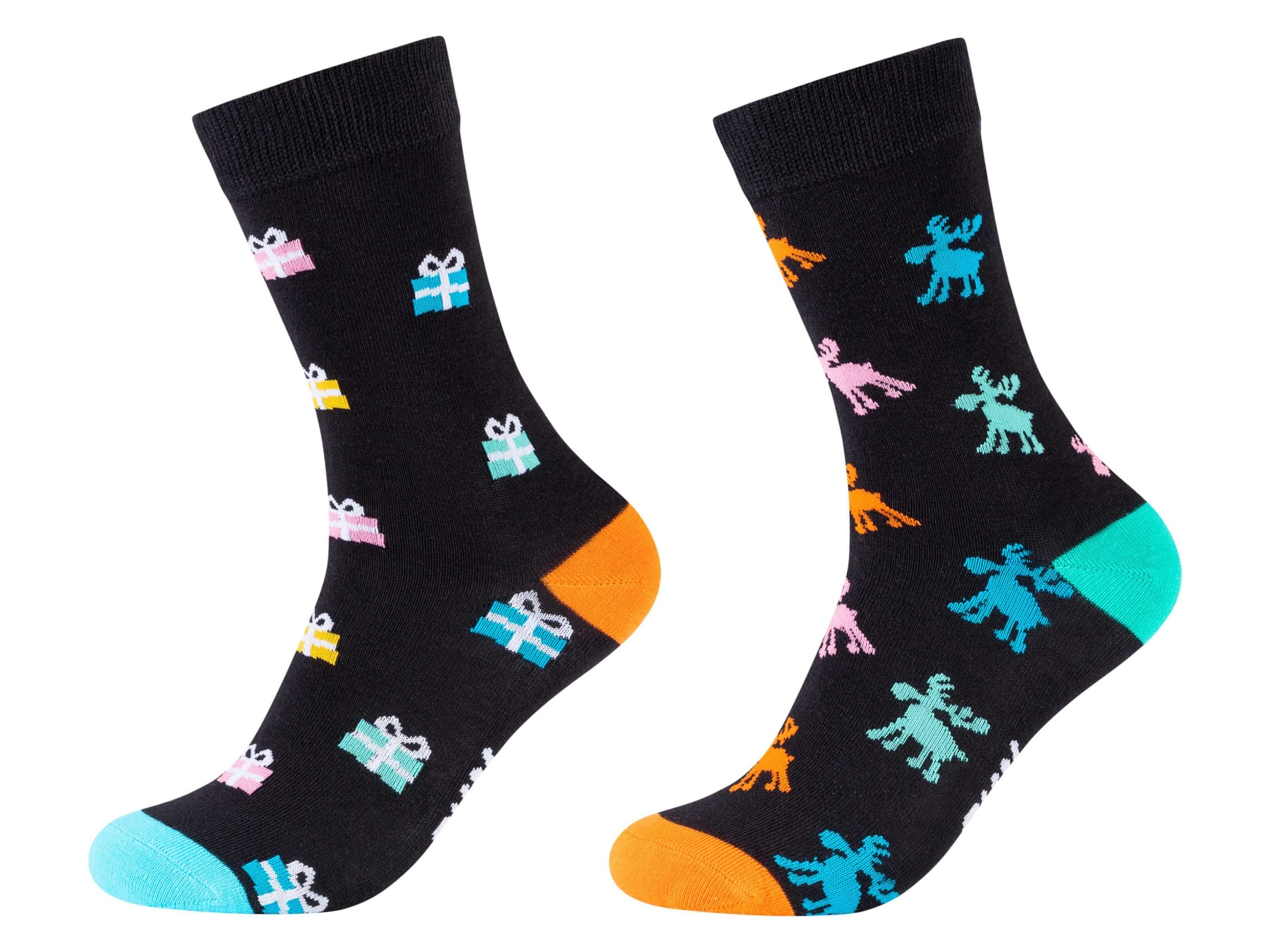 Fun Socks 2 paar kerstsokken (Rendier/cadeau, 41-46)