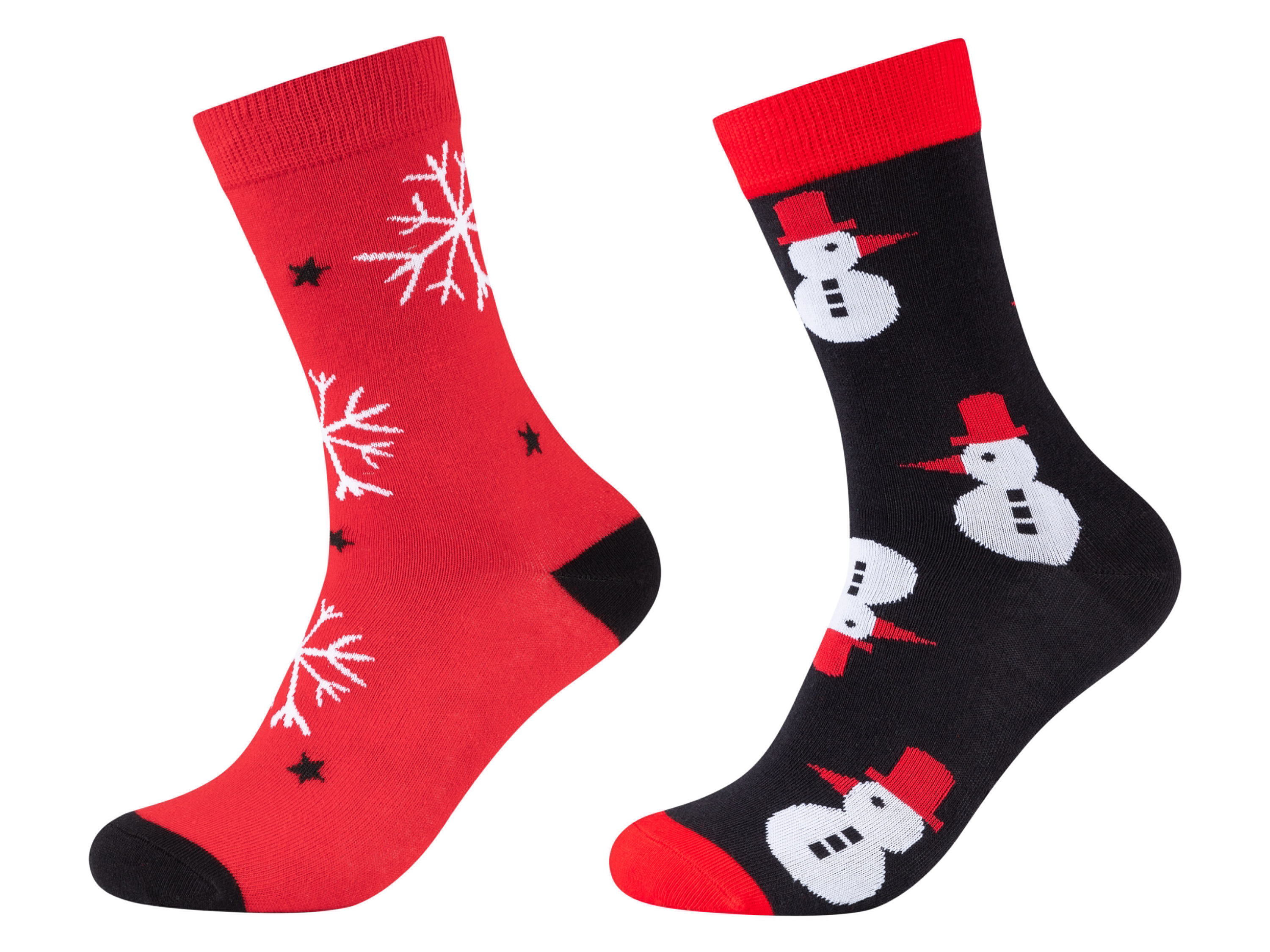 Fun Socks 2 paar kerstsokken (Sneeuwpop/sneeuwvlok, 36-40)