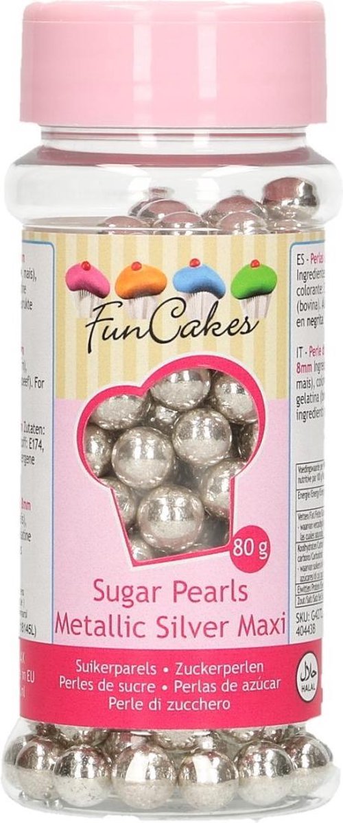 FunCakes Suikerparels 8mm Metallic Zilver 80g